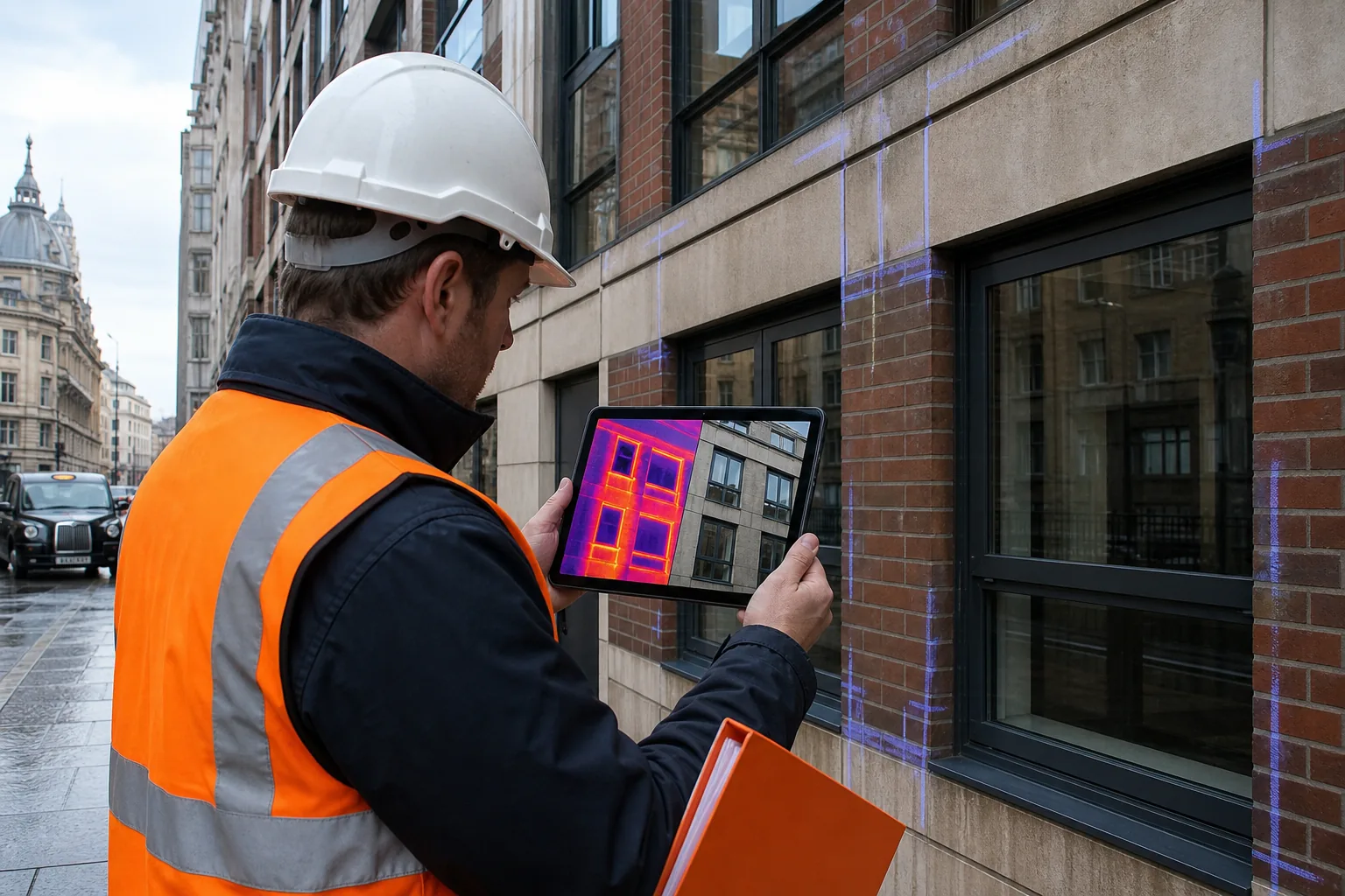 surveyor interpreting thermal anomalies and cold bridges in building fabric