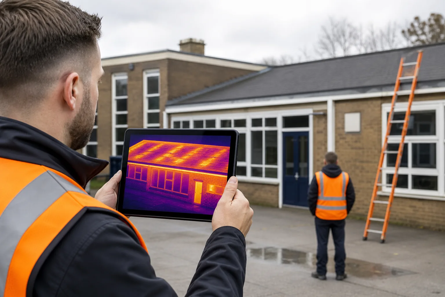 building heat loss survey of a school roof and façade