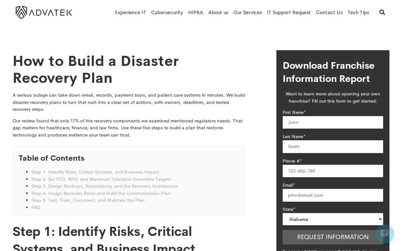 Screenshot of the Advatek website