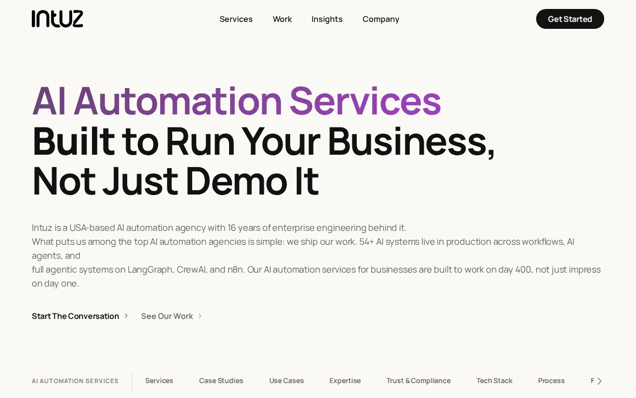 Screenshot of the AI automation services website