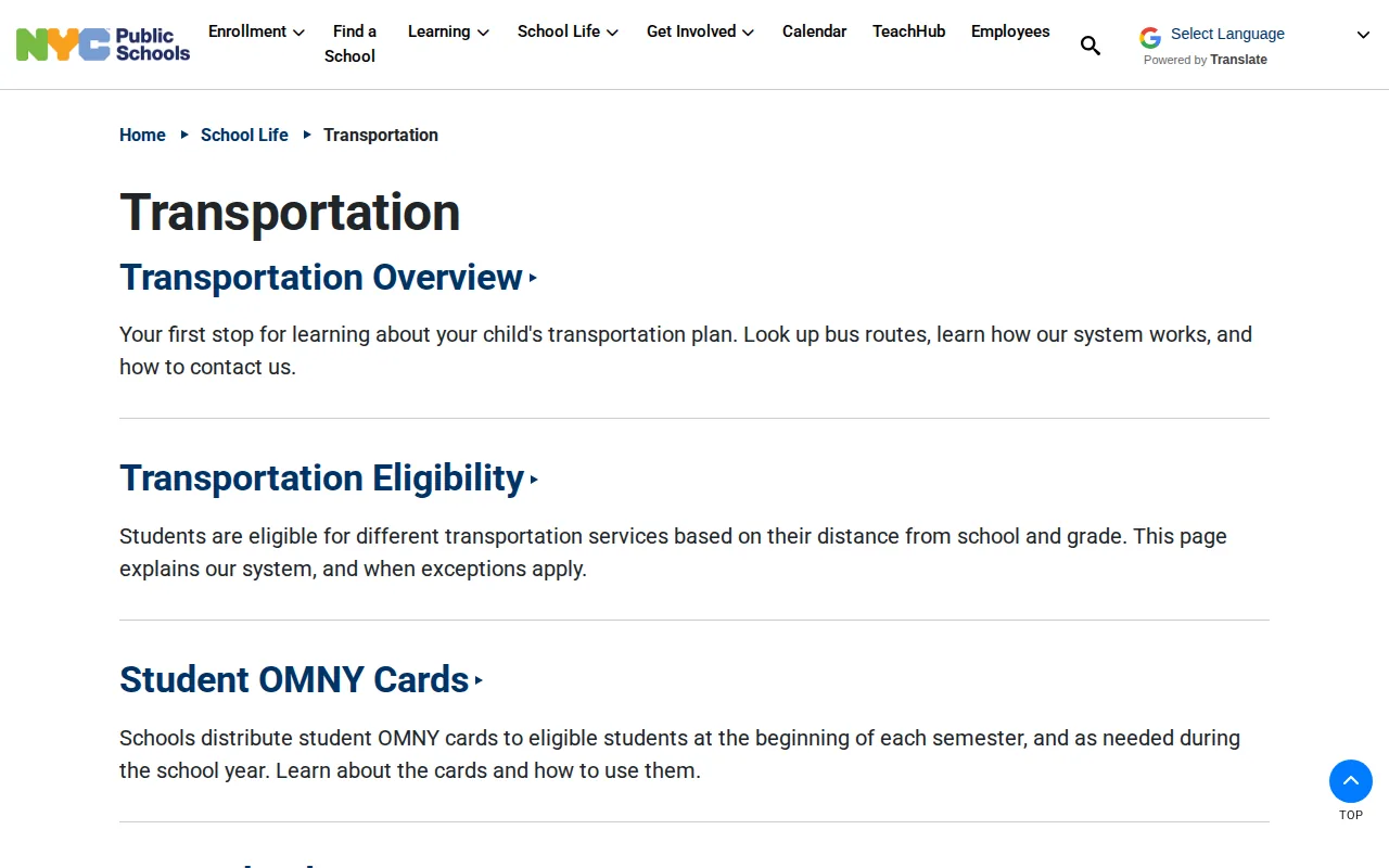 Screenshot of the School website