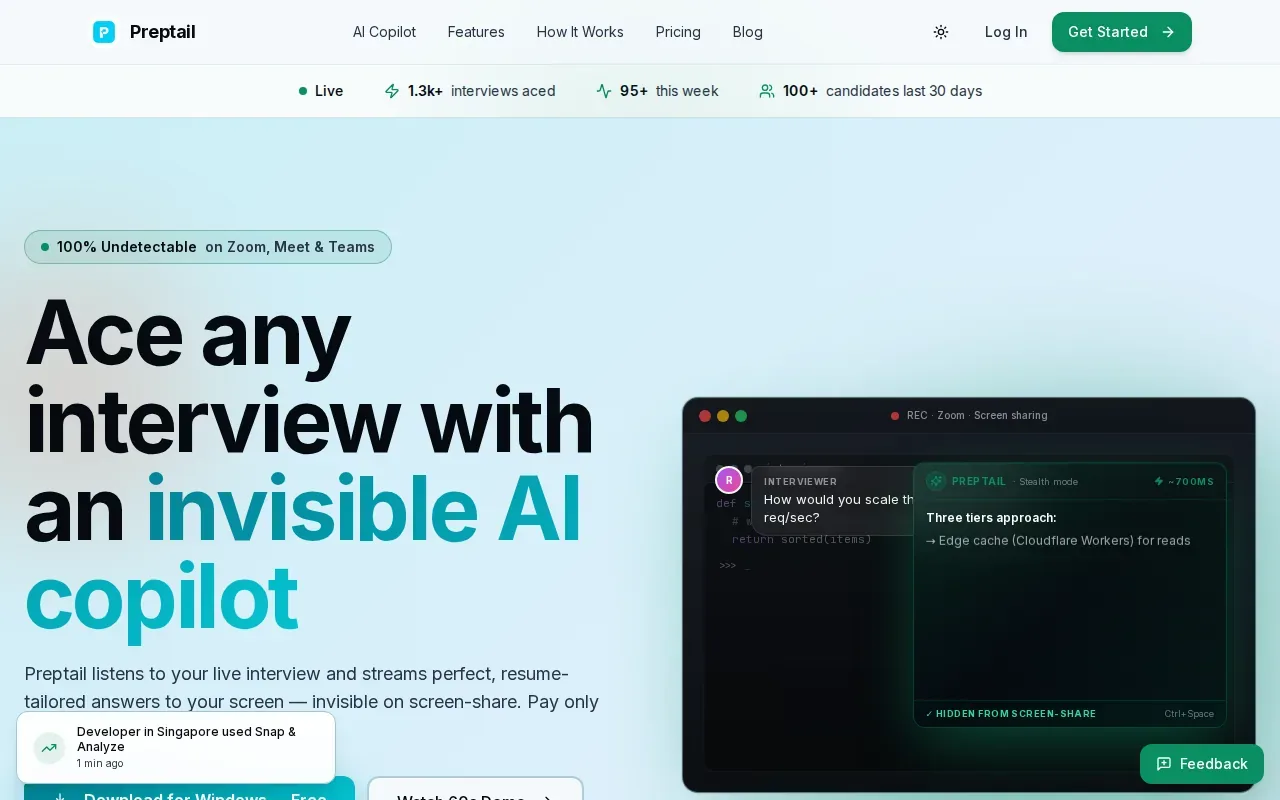 Screenshot of the Preptail website