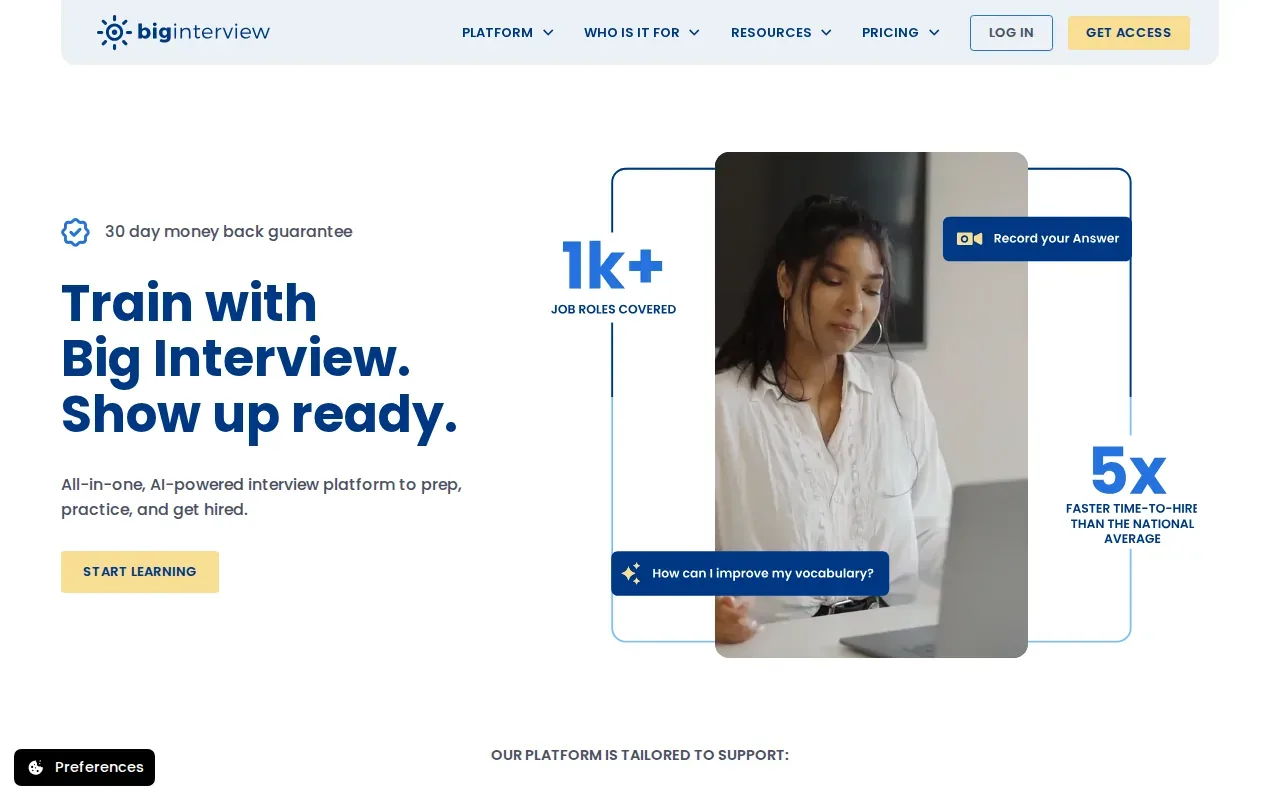 Screenshot of the Big Interview website