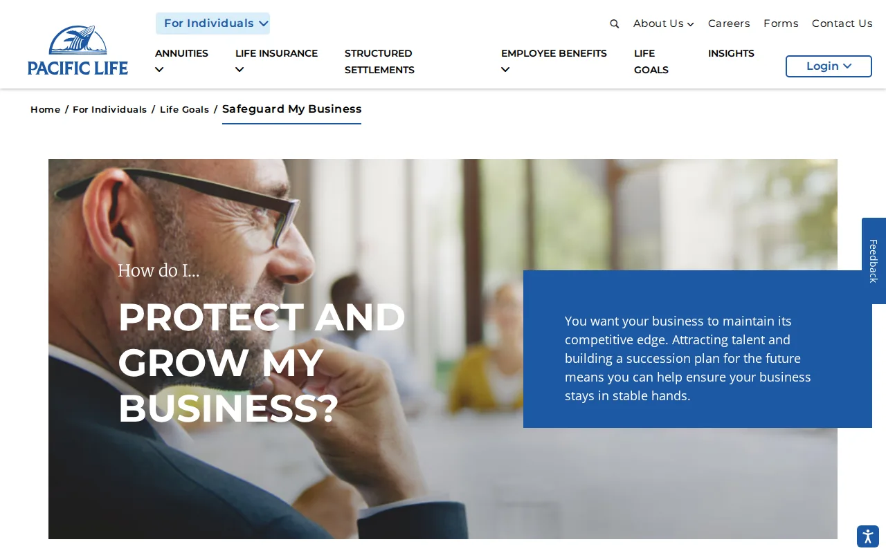 Screenshot of the Pacific Life website