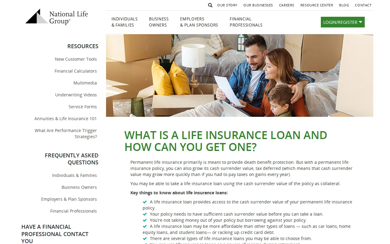 Screenshot of the National Life Group website