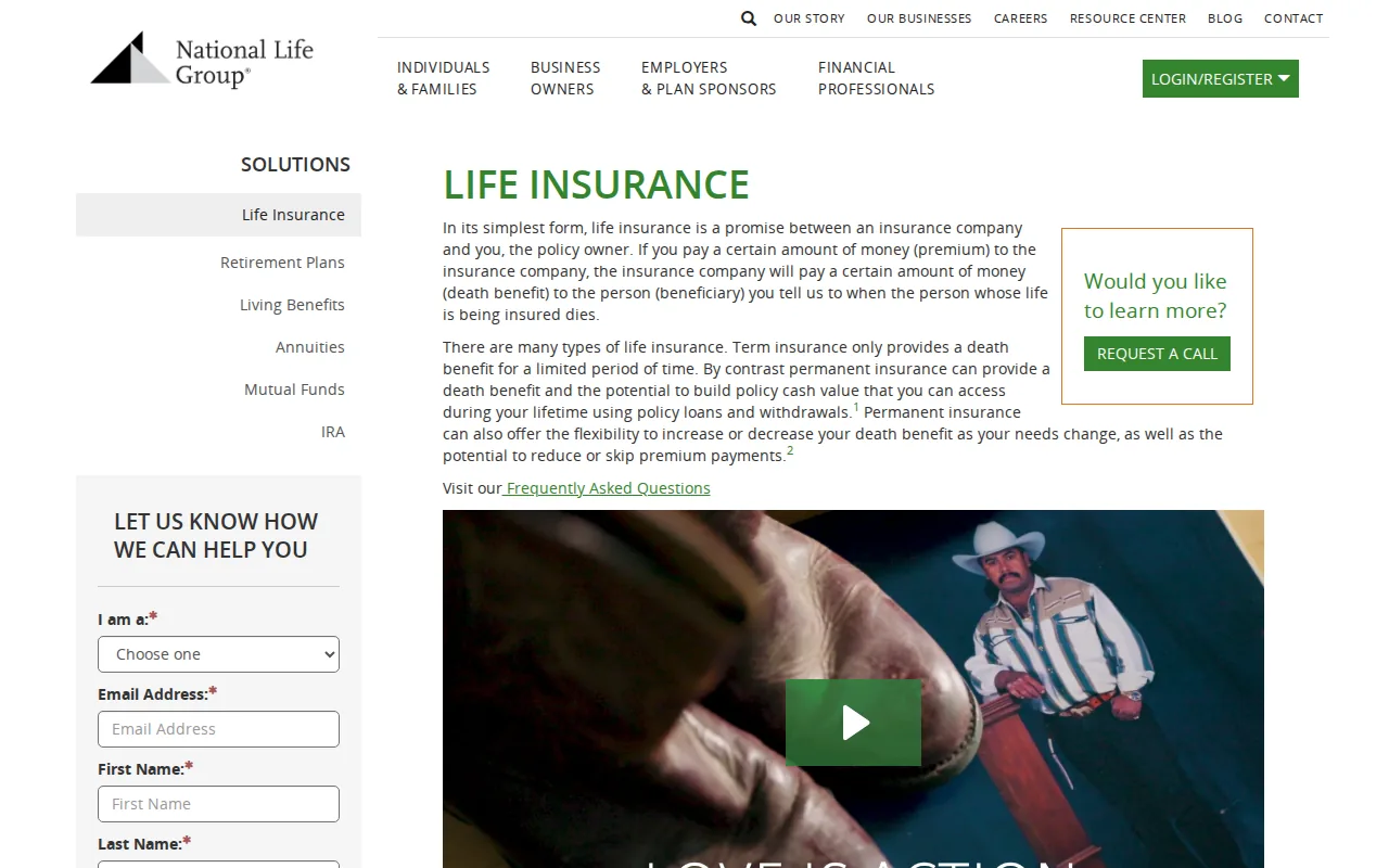 Screenshot of the National Life Group website