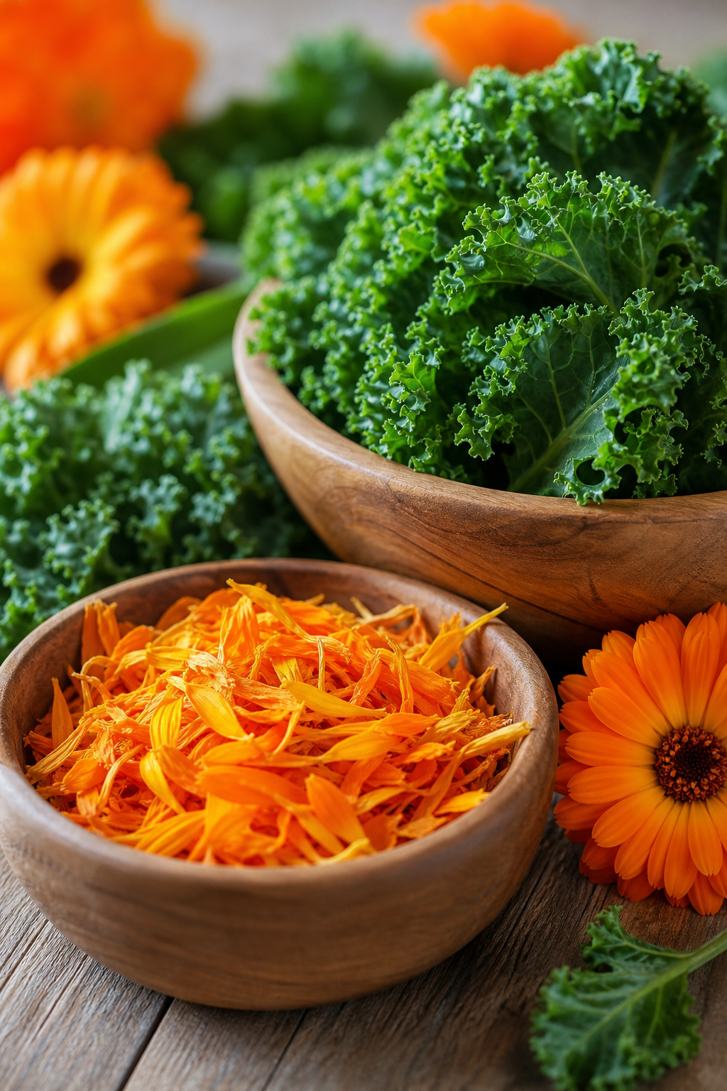 Natural lutein sources like marigold petals and kale leaves