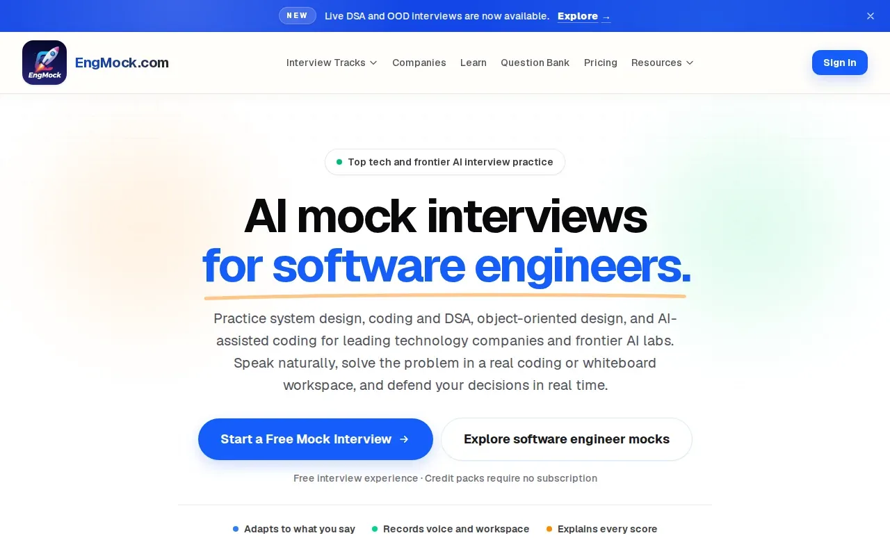 Screenshot of the EngMock website