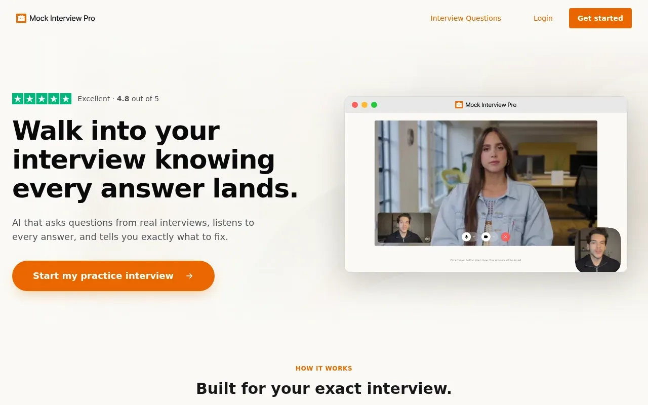Screenshot of the Mock Interview Pro website