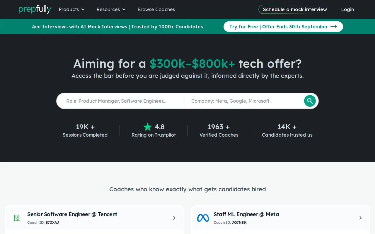 Screenshot of the Prepfully website