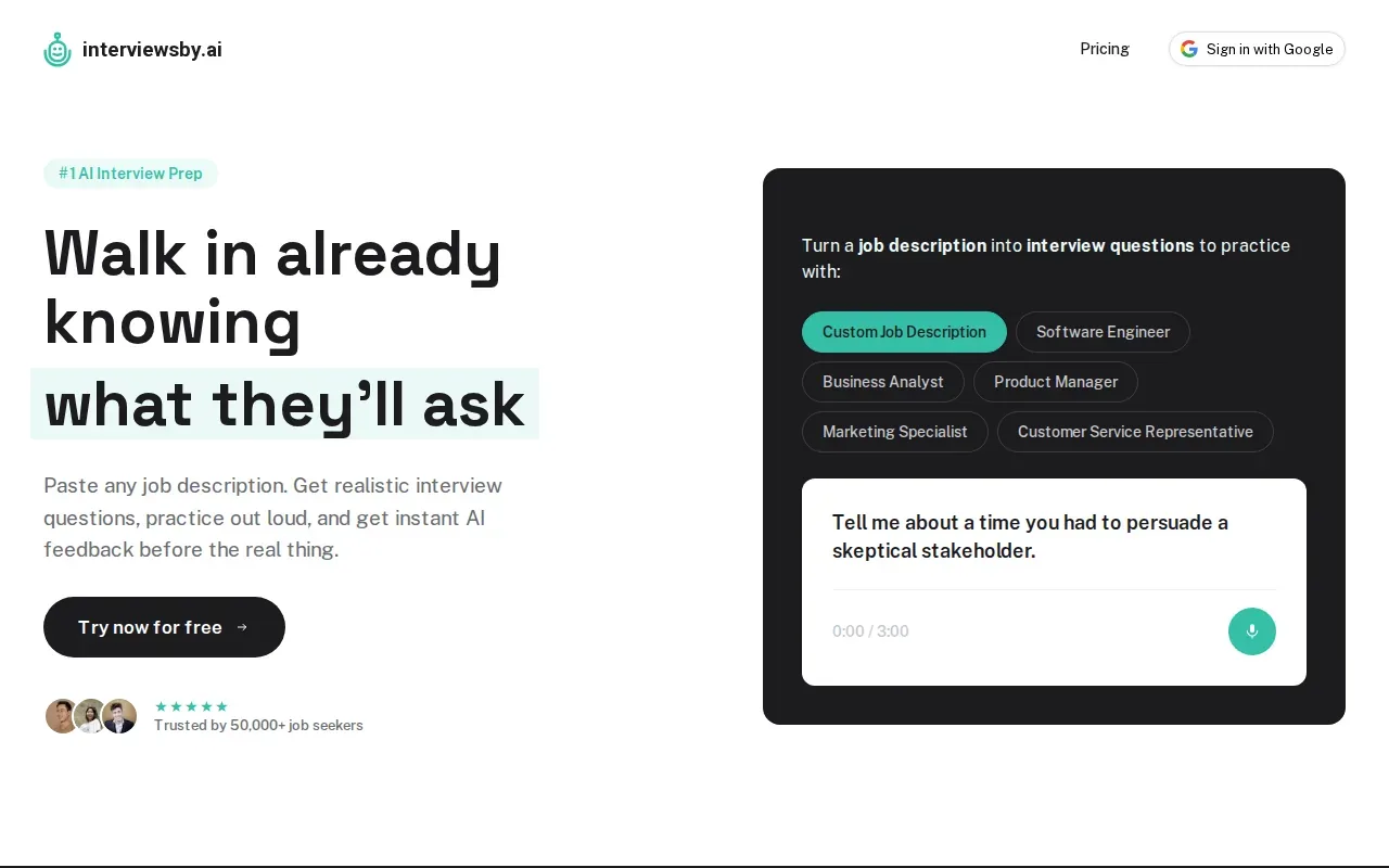 Screenshot of the Interviews by AI website