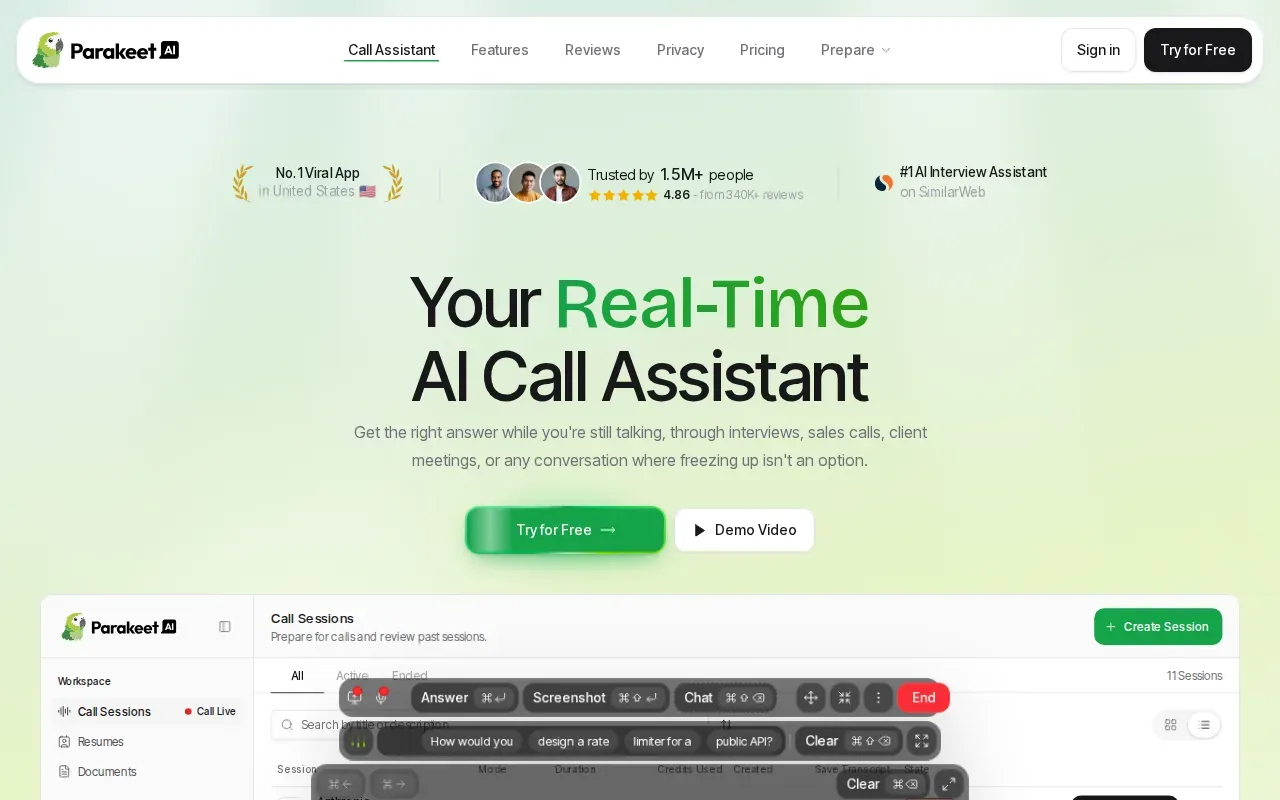 Screenshot of the ParakeetAI website