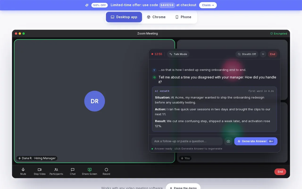 Screenshot of the Interview Sidekick website