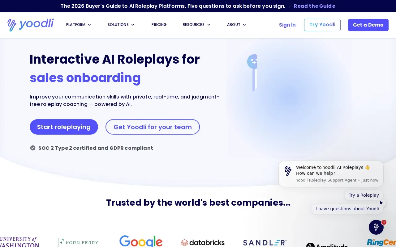 Screenshot of the Yoodli website