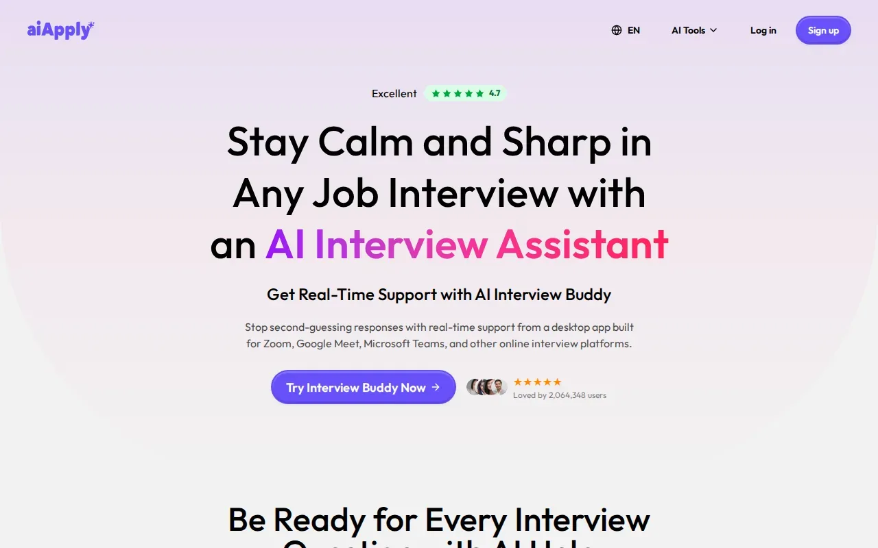 Screenshot of the Interview Buddy by aiApply website