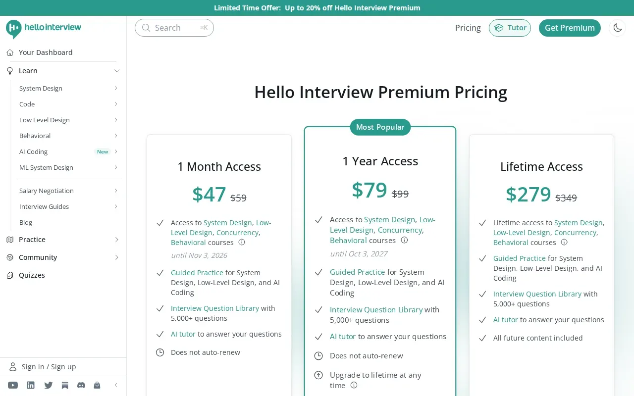 Screenshot of the Hello Interview website