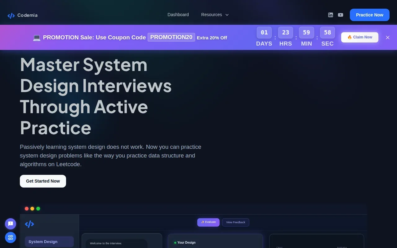 Screenshot of the Codemia website