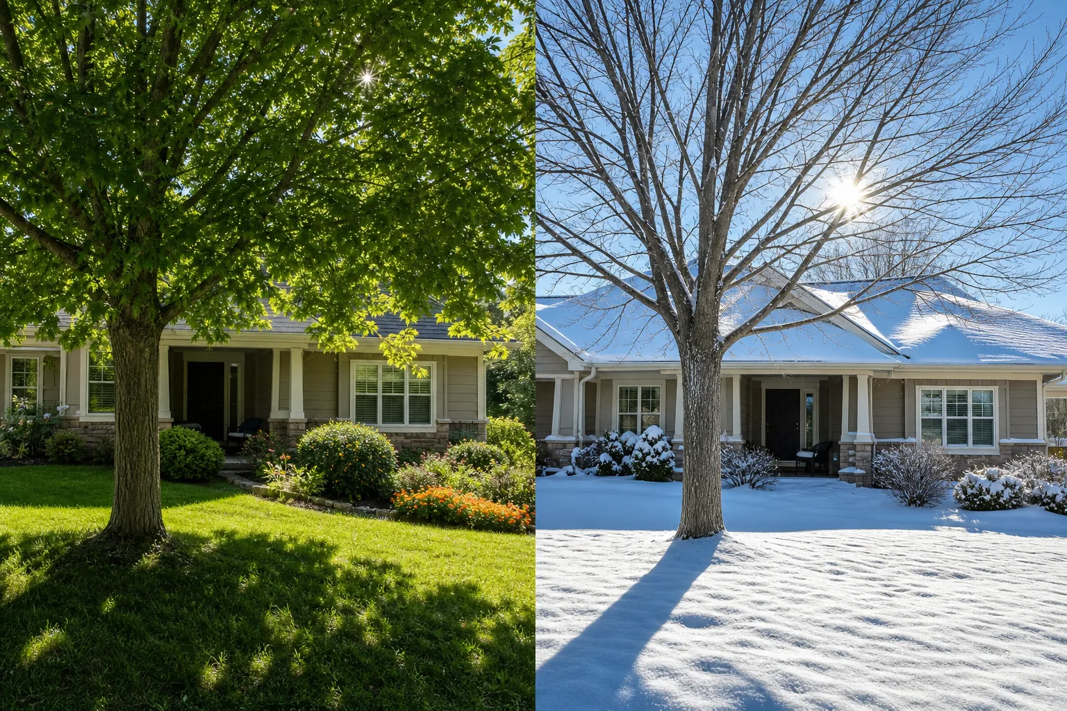 Deciduous tree providing summer shade and winter sunlight