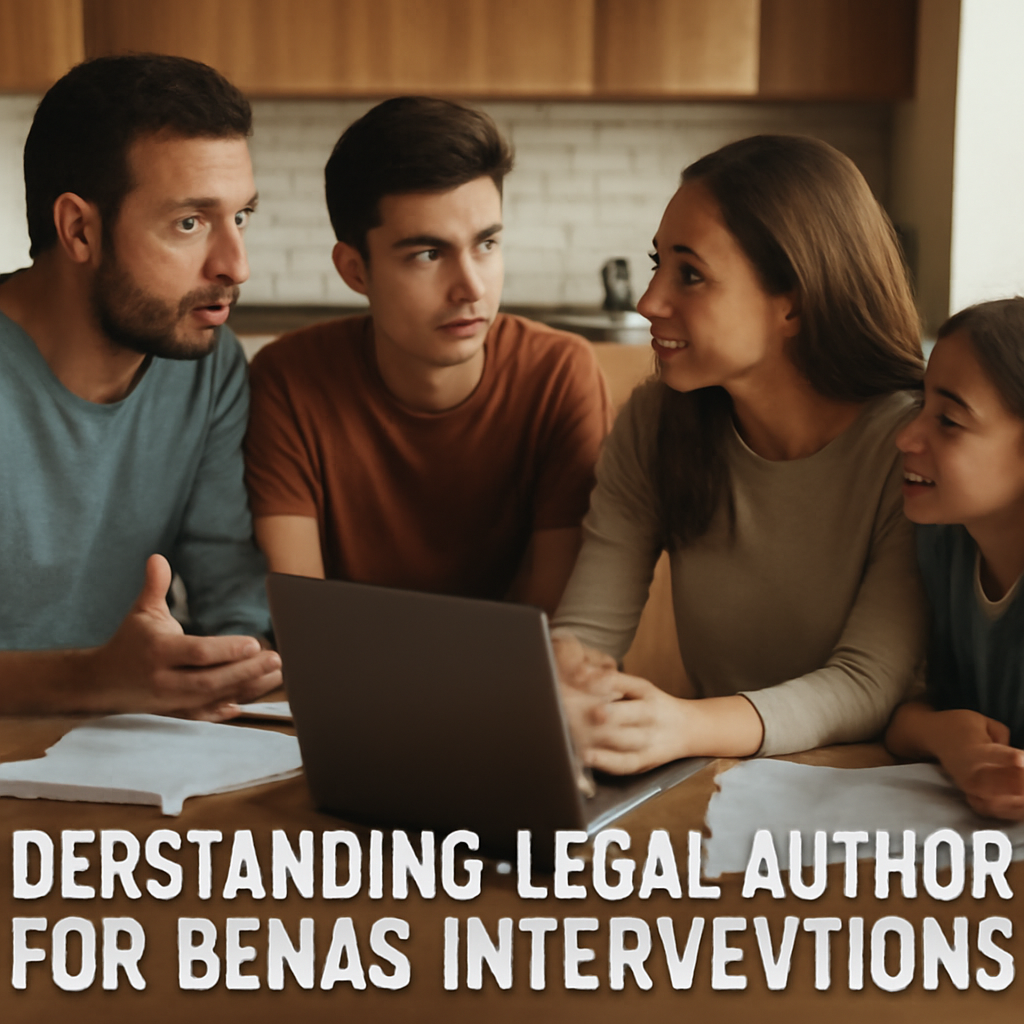 A warm, supportive family sitting around a kitchen table with papers and a laptop, discussing next steps. Alt: Understanding legal authority for rehab interventions