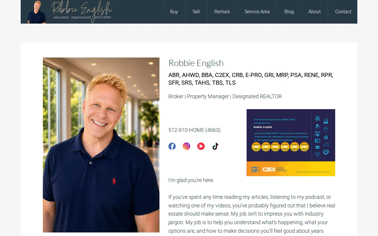 Screenshot of the Robbie English website