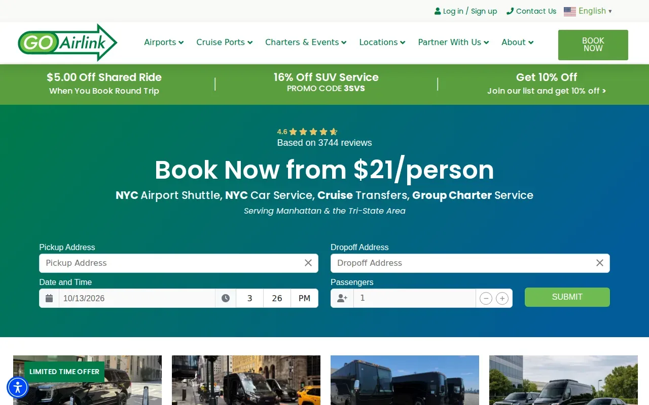 Screenshot of the Go Airlink NYC website