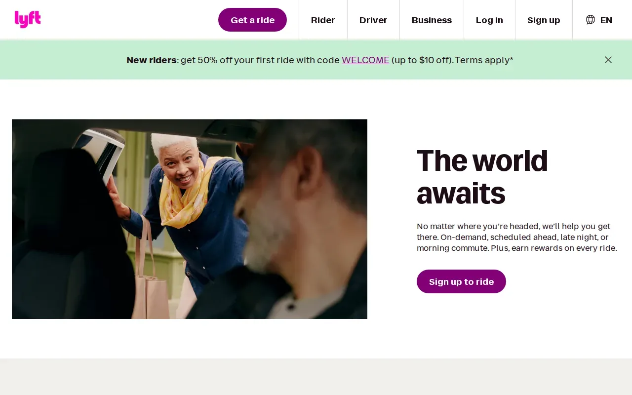 Screenshot of the Lyft website