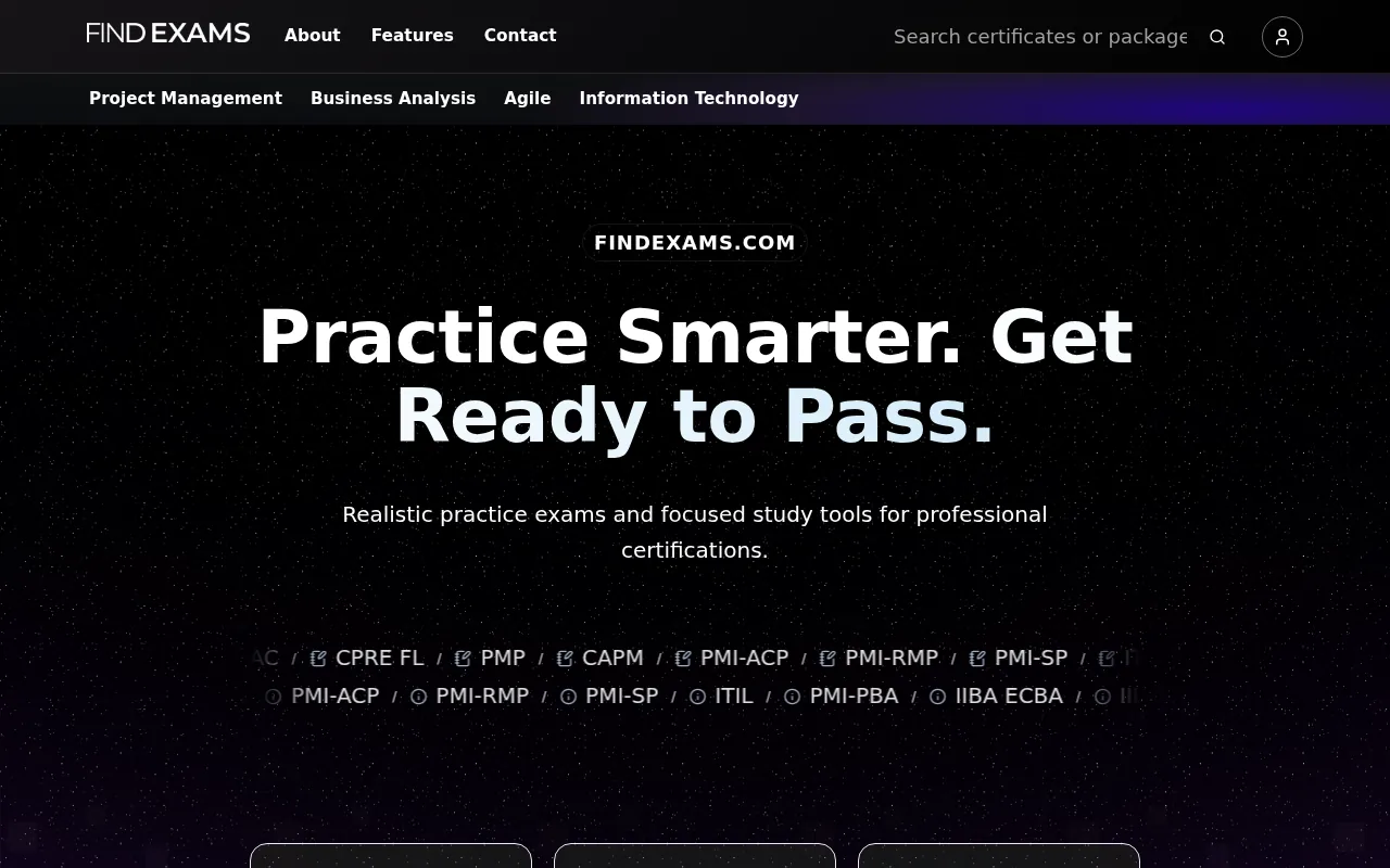 Screenshot of the FindExams website