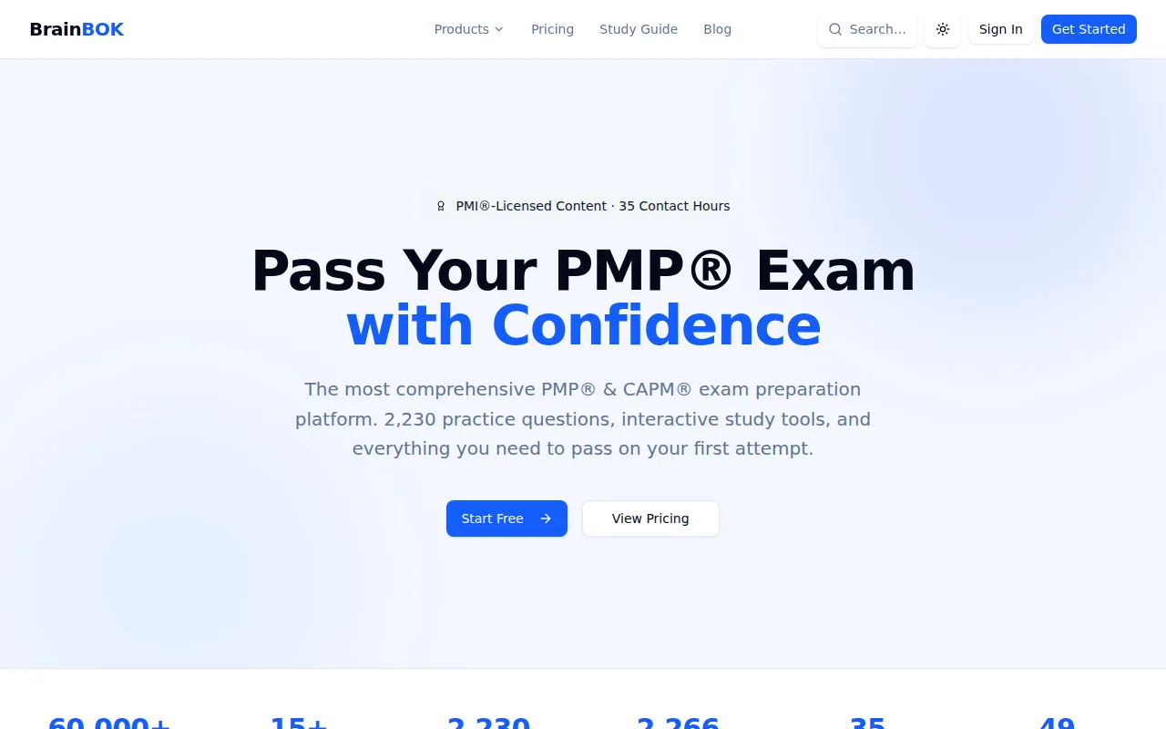 Screenshot of the BrainBOK CAPM Exam Training Course website