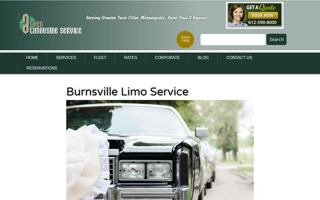 Screenshot of the Aspen Limo and Car Services website