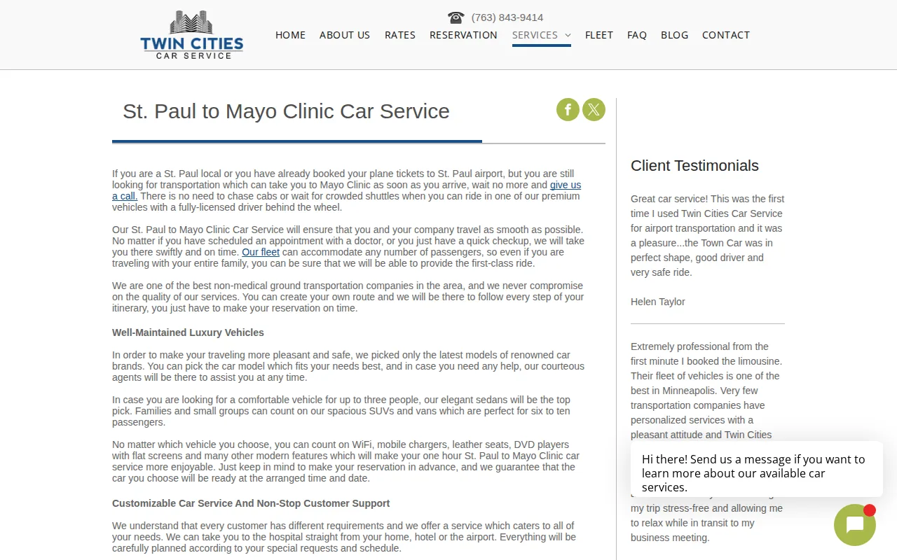 Screenshot of the Twin Cities Car Service website