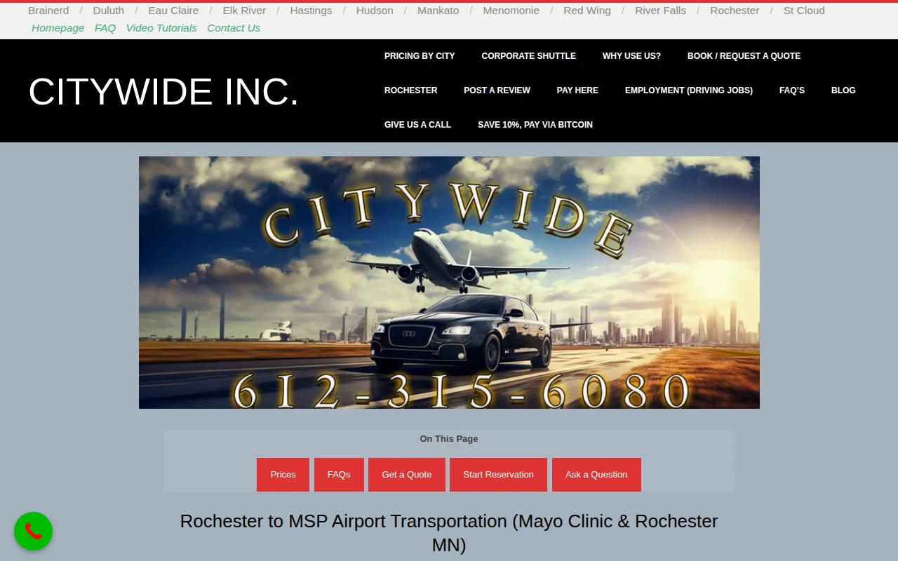 Screenshot of the Citywide website