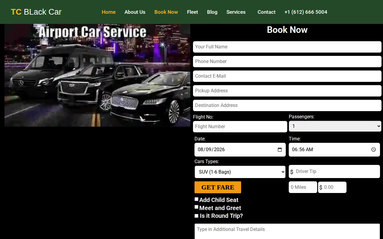 Screenshot of the TC Black Car website