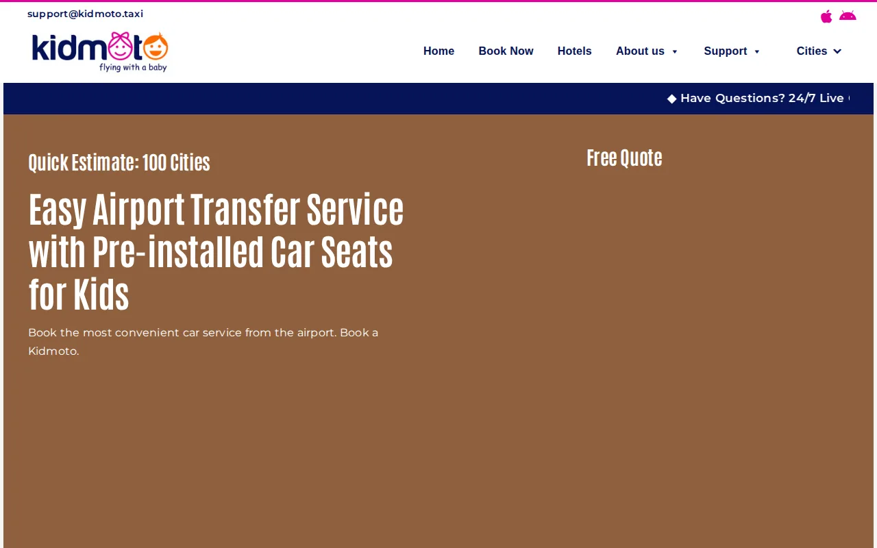 Screenshot of the Kidmoto website