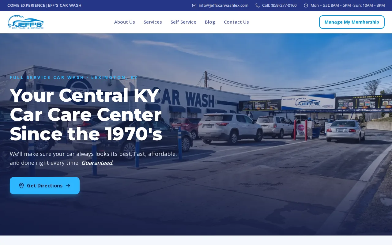 Screenshot of the Jeff's Car Wash website