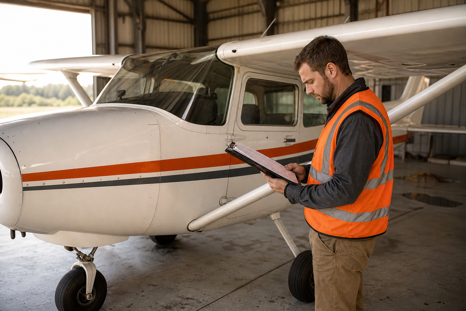 Pilot identifying a Cessna 172 model from aircraft records.