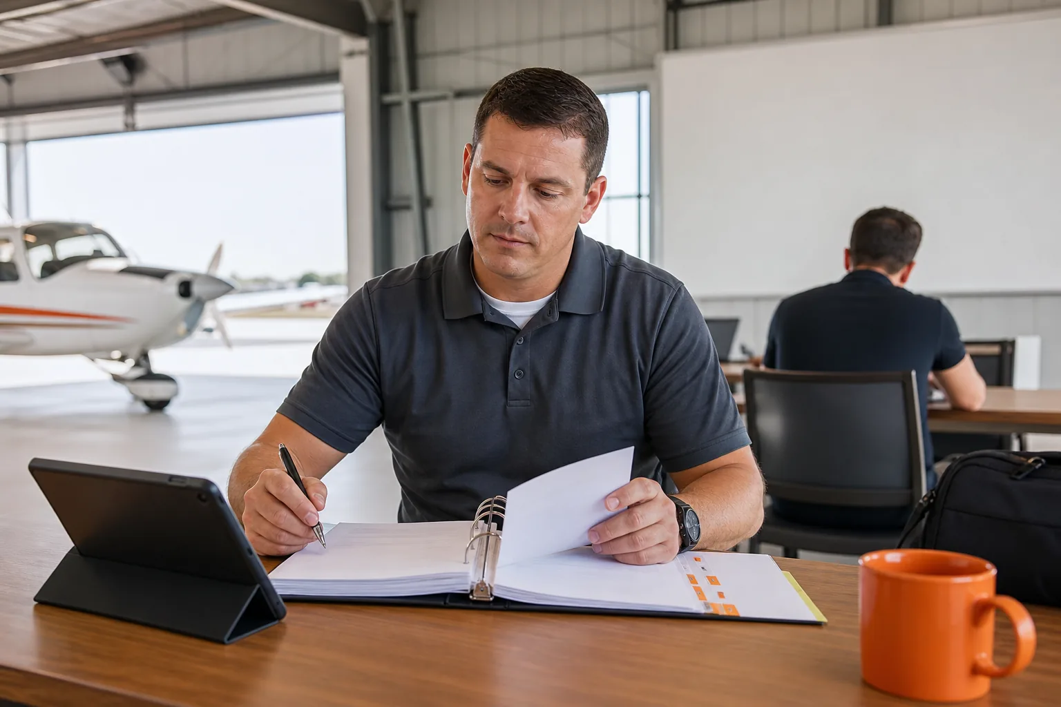 CFI reviewing lesson plans and adapting a flight instructor template