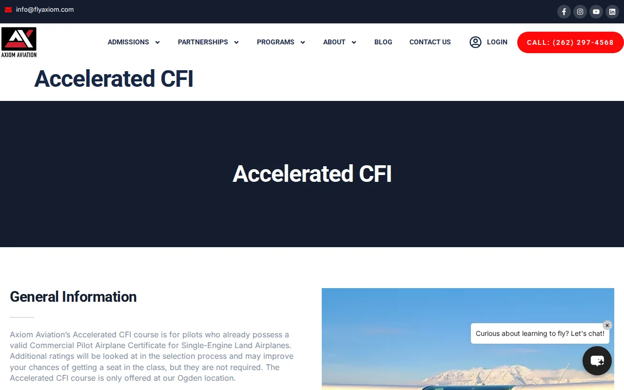 Screenshot of the Axiom Aviation website