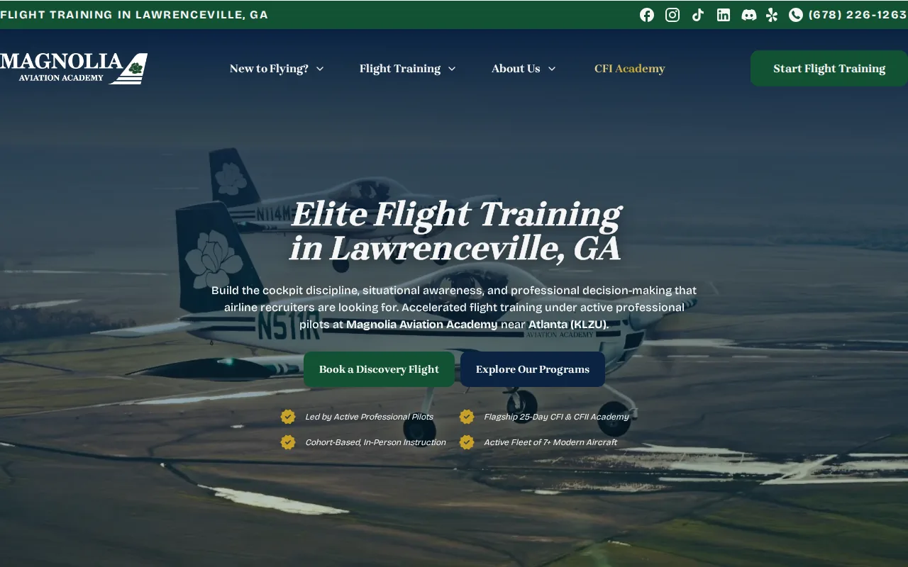 Screenshot of the Magnolia Aviation Academy website