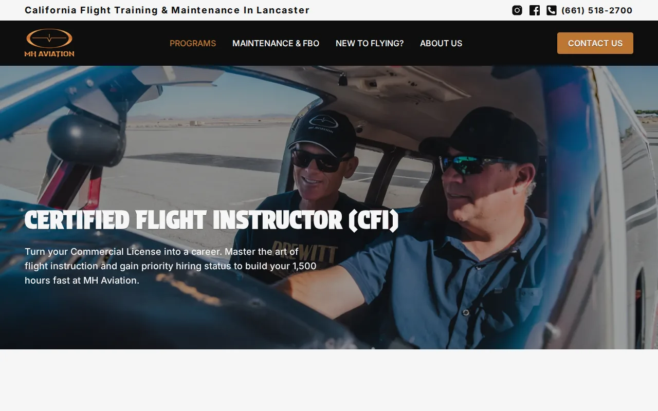 Screenshot of the MH Aviation website