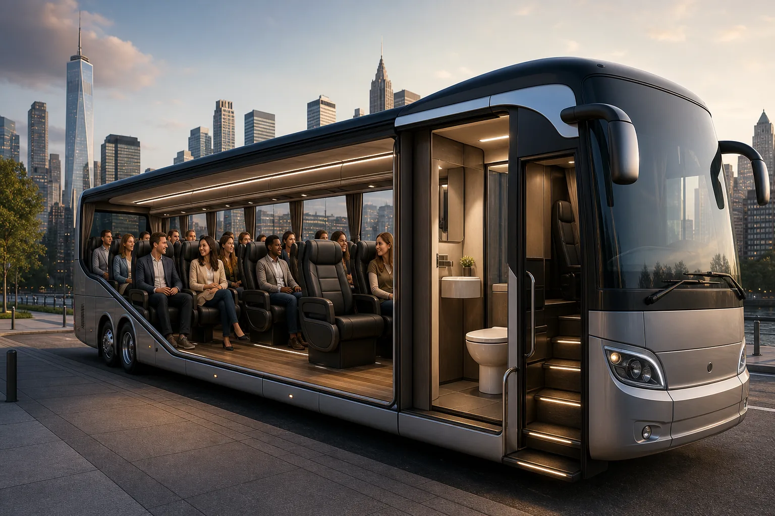 Illustration for Luxury Transportation NYC 56-Passenger Coach Bus