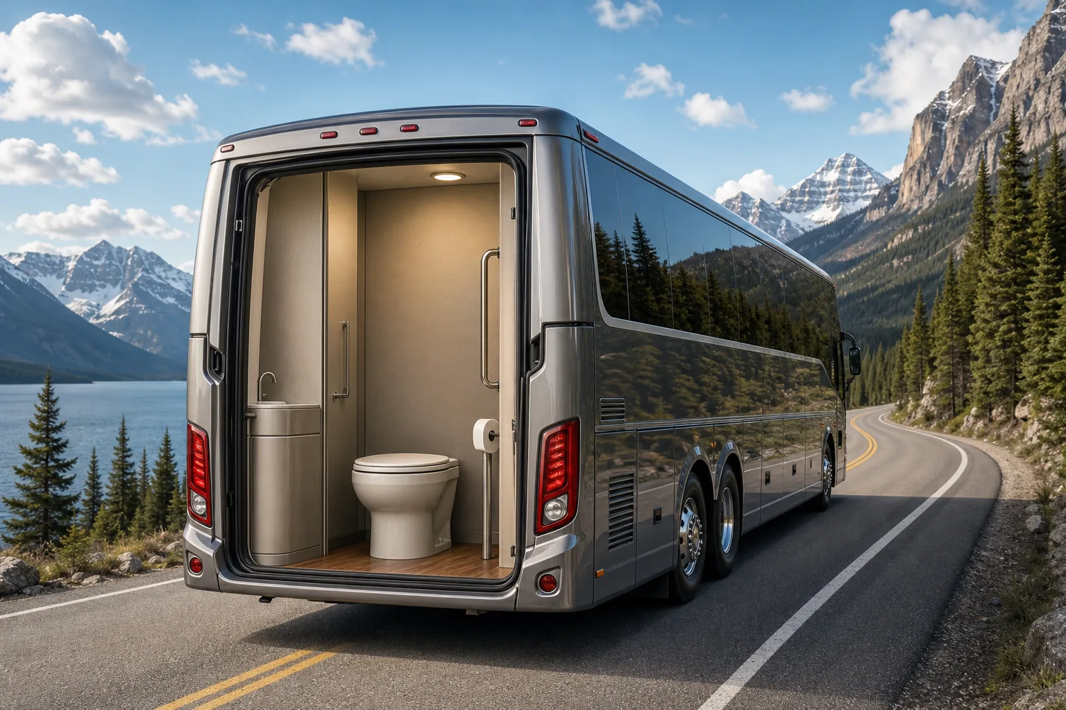Illustration for Rear-Mounted Restrooms for Long-Distance Charter Trips