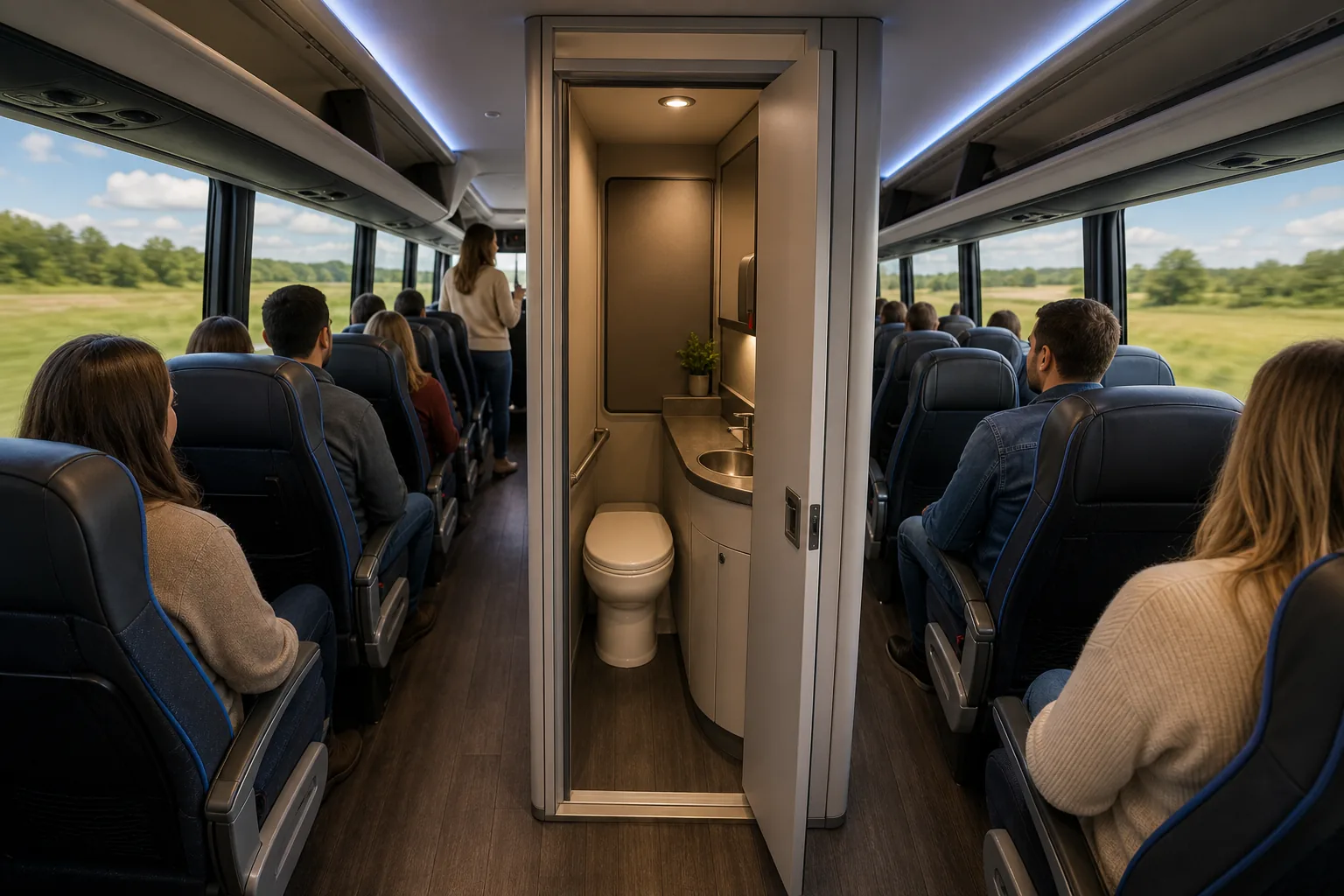 Illustration for Mid-Ship Lavatory Coaches for Frequent Onboard Access