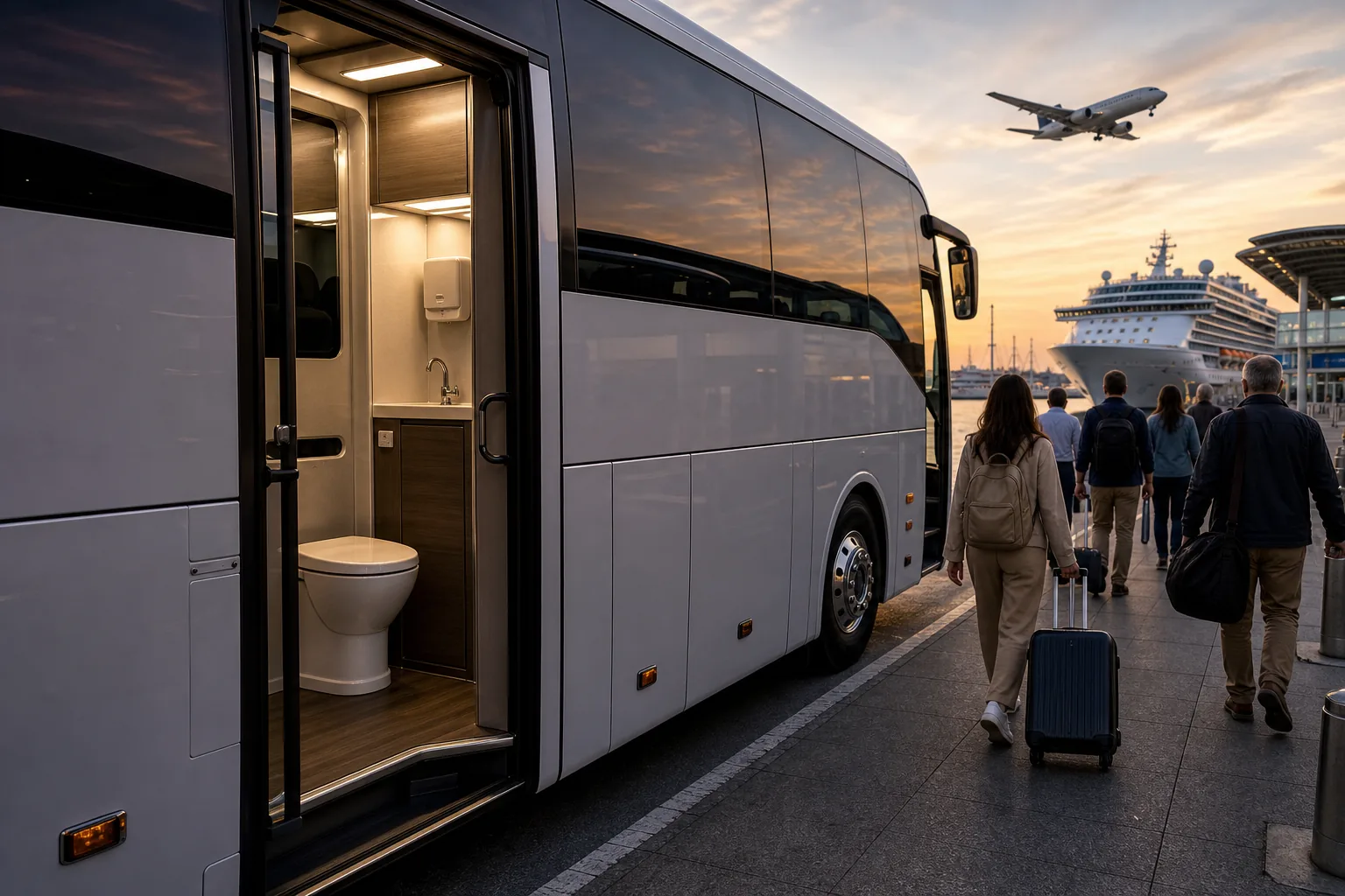 Illustration for Bathroom-Equipped Coaches for Airport