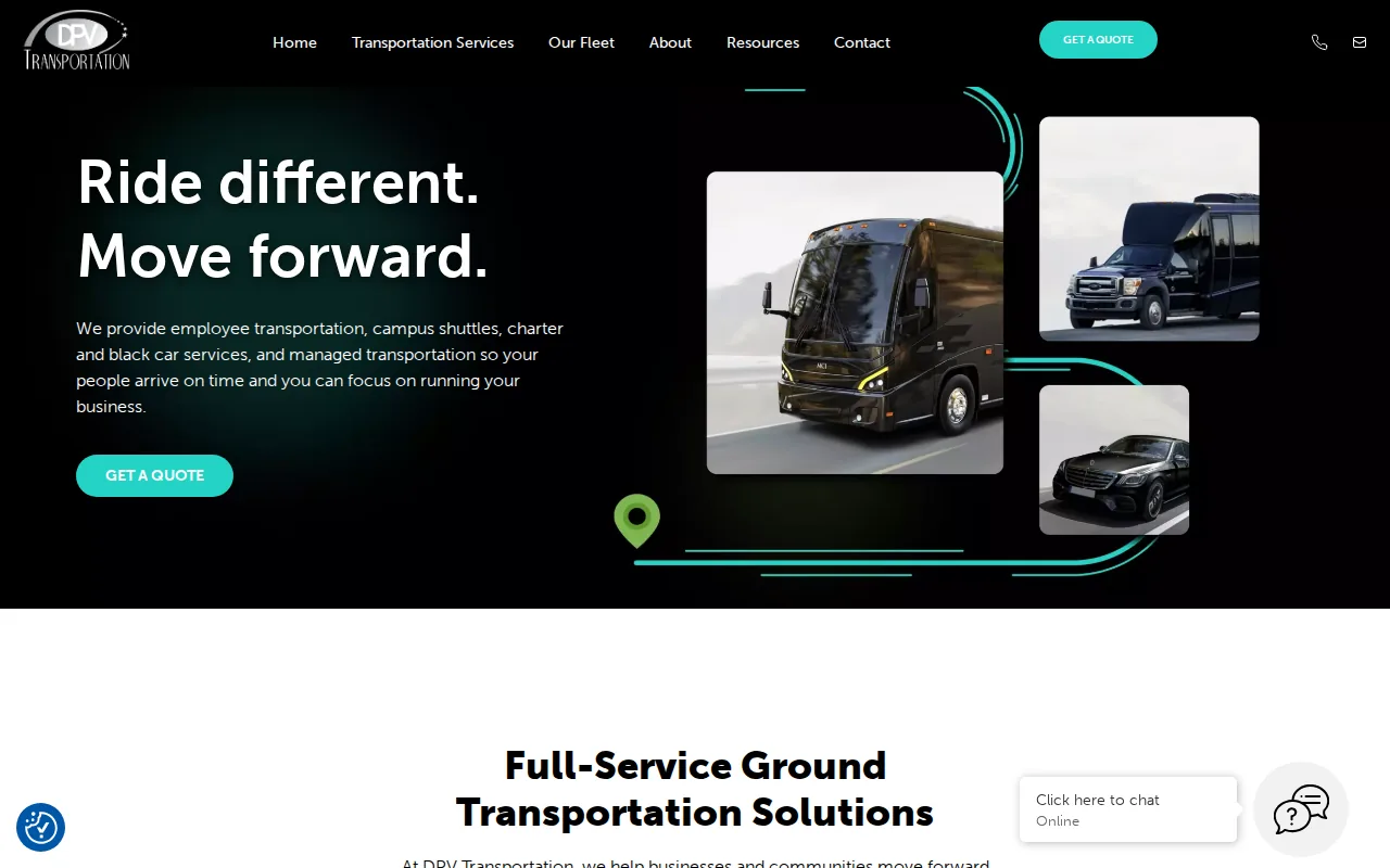 Screenshot of the DPV Transportation website