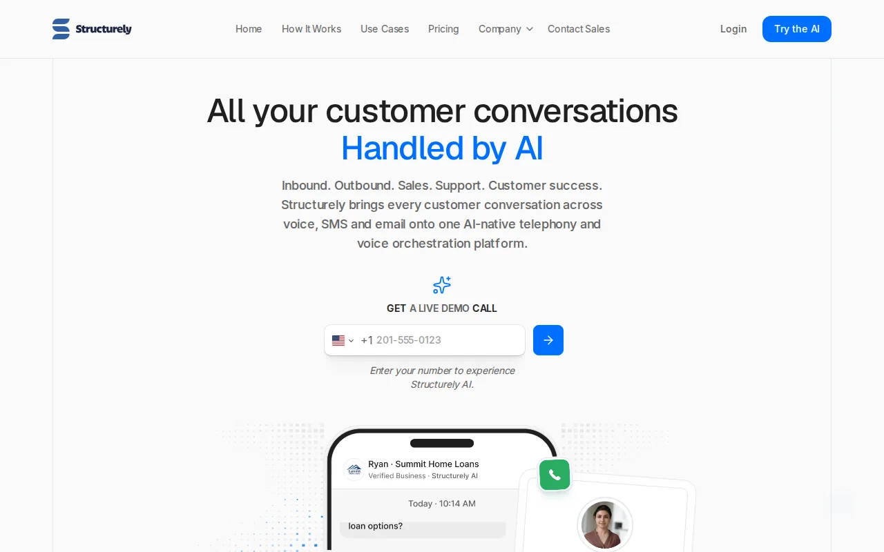 Screenshot of the Structurely website