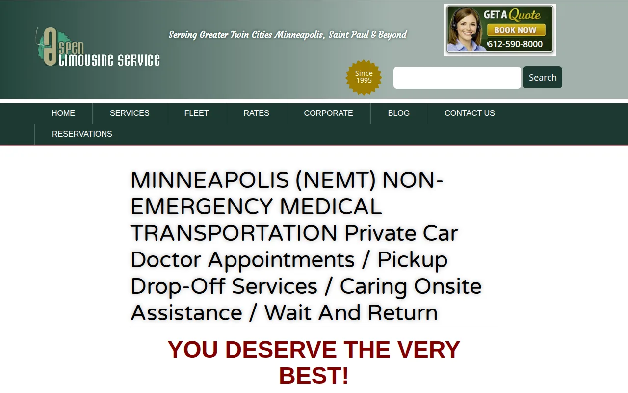 Screenshot of the Aspen Limo and Car Services website
