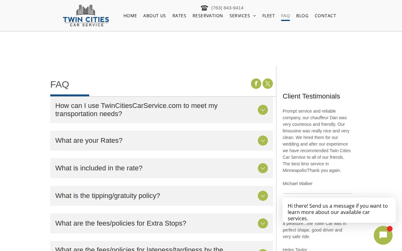 Screenshot of the Twin Cities Car Service website