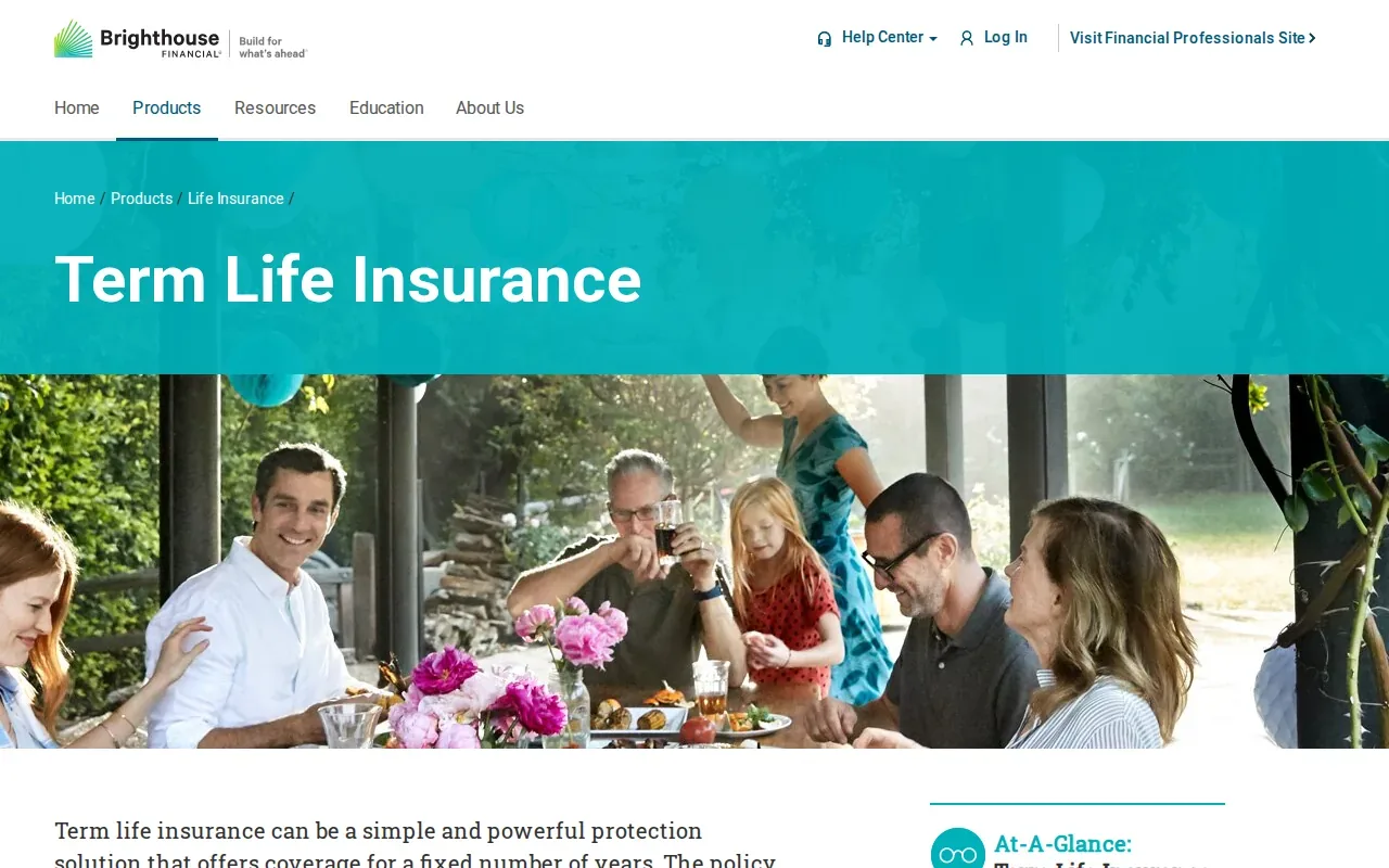 Screenshot of the Brighthouse SimplySelect Term Life Insurance (by Brighthouse Financial) website