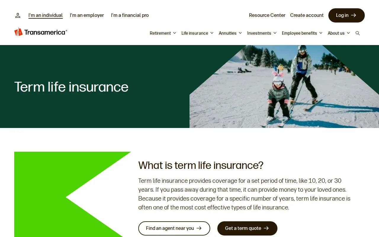 Screenshot of the Trendsetter LB by Transamerica website