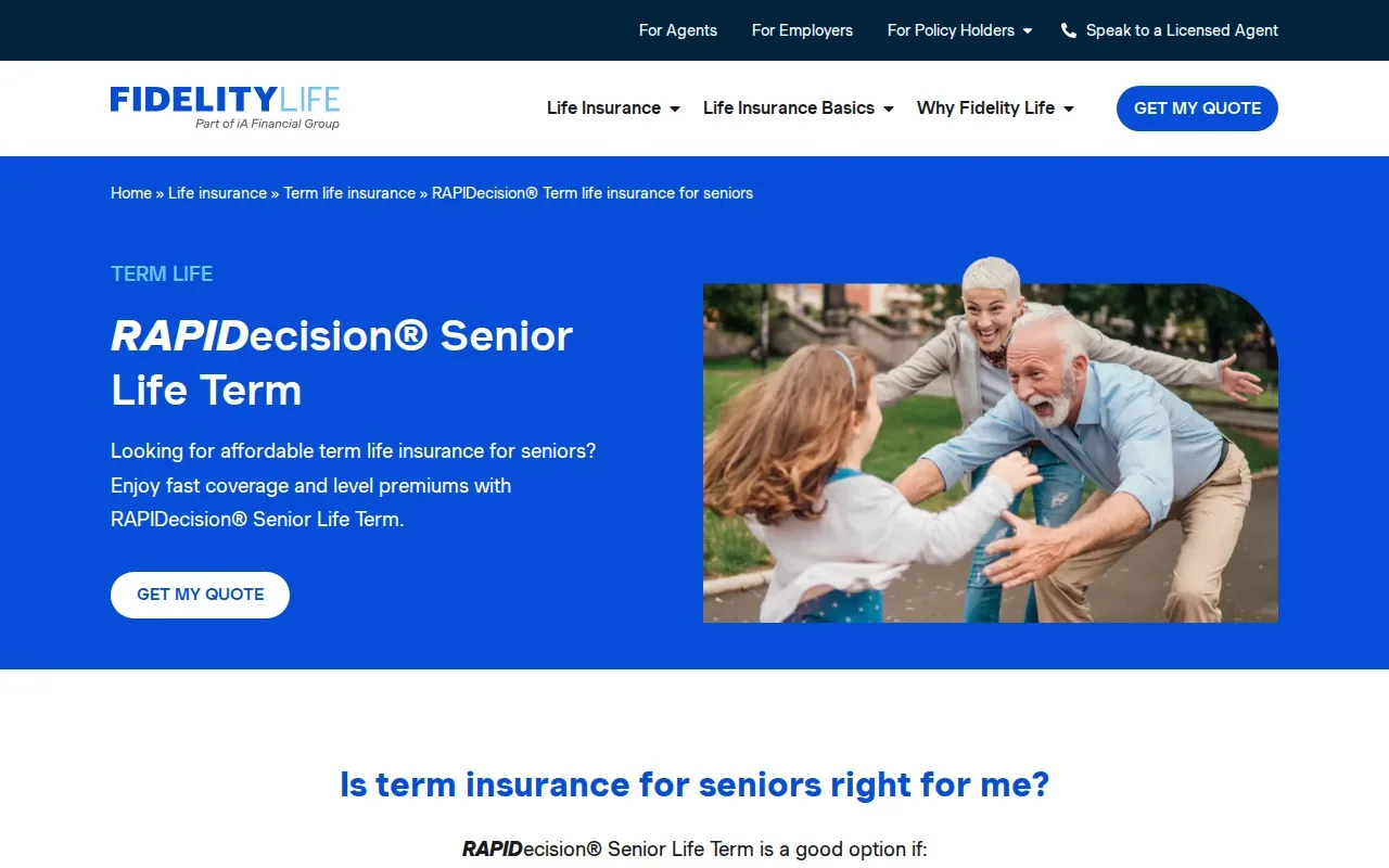 Screenshot of the RAPIDecision Senior Life website